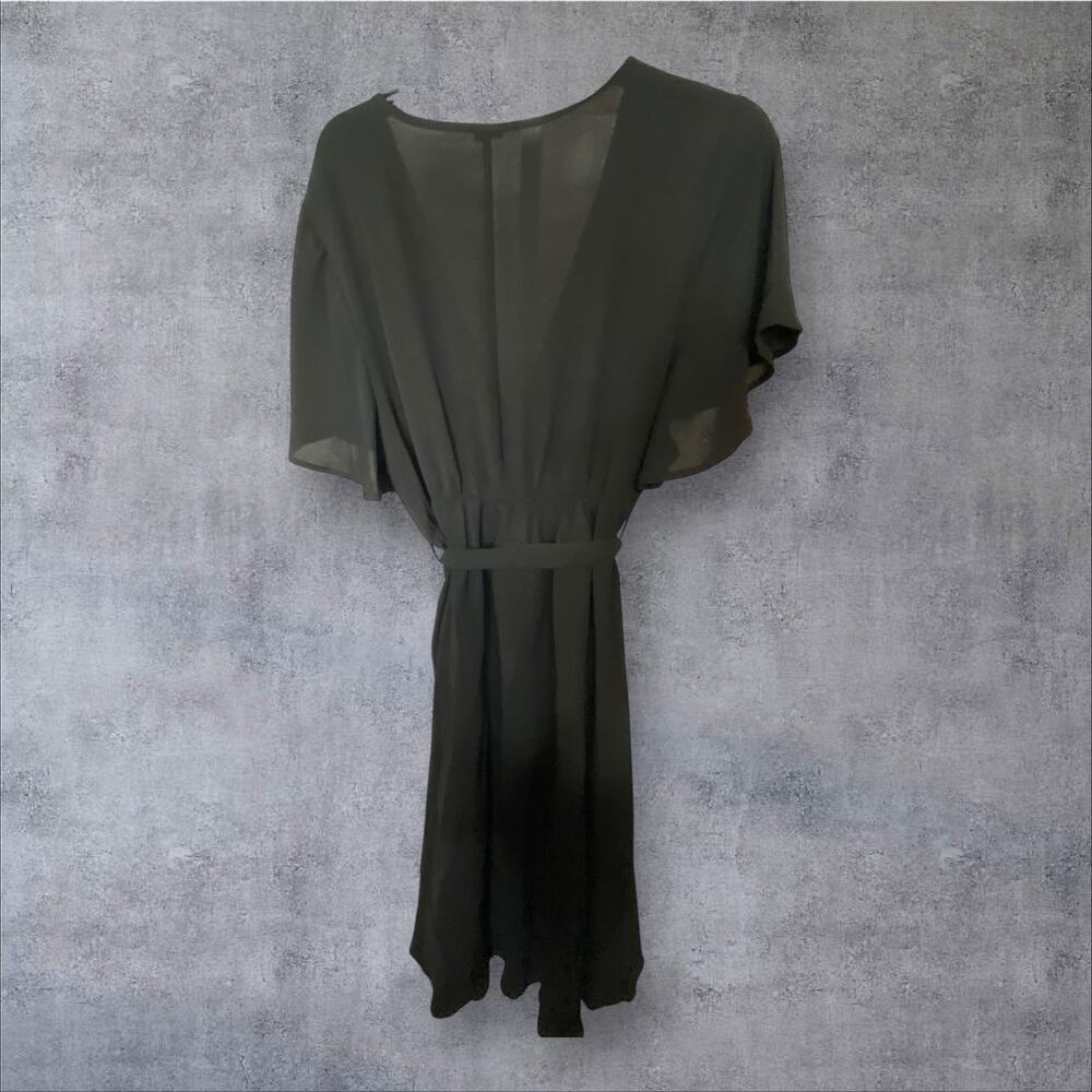 Brand New Scomchic Women's Size 2X Black Faux Wrap Belted Midi Dress